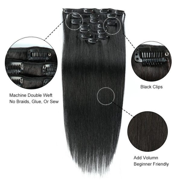 Straight barazilain clip in, straight brazilian wefts, Single donor hair extension